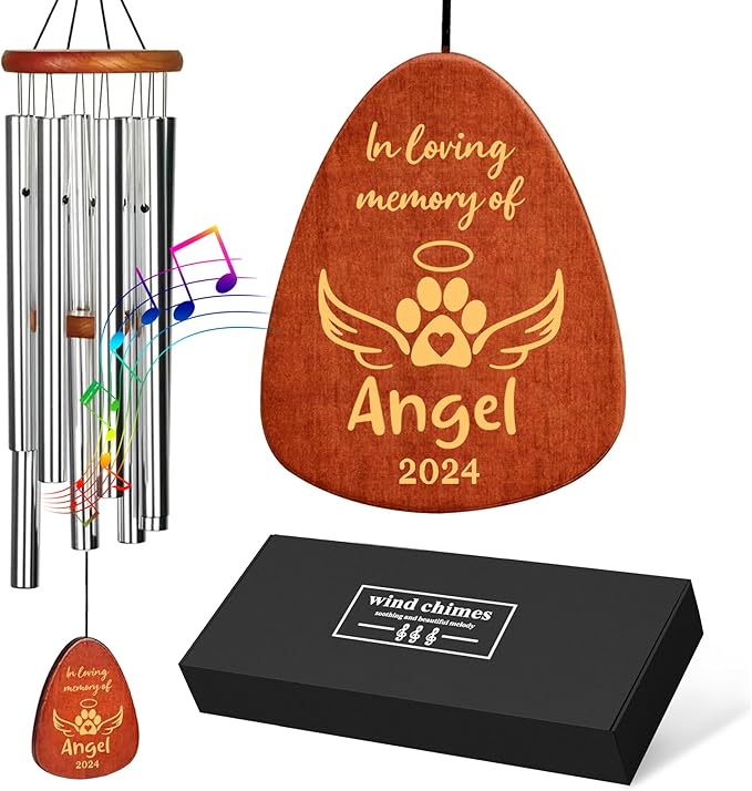 Personalized Dog Memorial Gifts for Loss of Dog, 25.5'' Pet Memorial Gifts for Dogs, Pet Memorial Wind Chimes, Loss of Dogs Sympathy Gift, Pet Passing Away Gift for Loss Loved One(Design3, Silver)