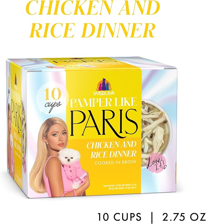 Weruva Paris Hilton Pamper Like Paris Natural Wet Dog Food, Chicken and Rice, 2.75oz Cup (Pack of 10)
