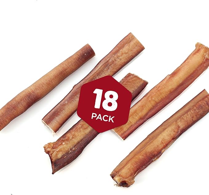 Best Bully Sticks Thick 6 Inch Bully Sticks - 18 Count (Pack of 1) - Natural, Grass-Fed, Single Ingredient, Grain and Rawhide Free, Ideal for Big Breeds