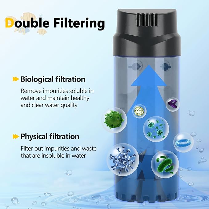 AQQA Aquarium Fluidized Moving Bed Filter,Media Submersible Sponge Filter with Air Stone Ultra-Silence Dissolved Oxygen,Air Pump Accessories,for Fresh Water and Salt-Water (L 15-55 Gallon)