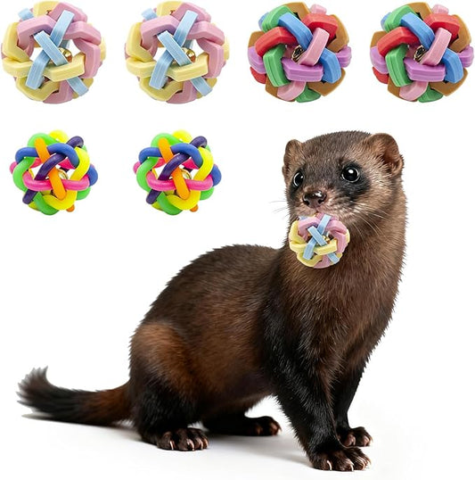 Ferret Toys 6-Pack with Bells – Colorful Interlocking Ball Set for Ferrets, Rabbits & Small Pets | Chew-Proof Rubber & Plastic Balls for Interactive Play, Ferret Enrichment Chew Toys