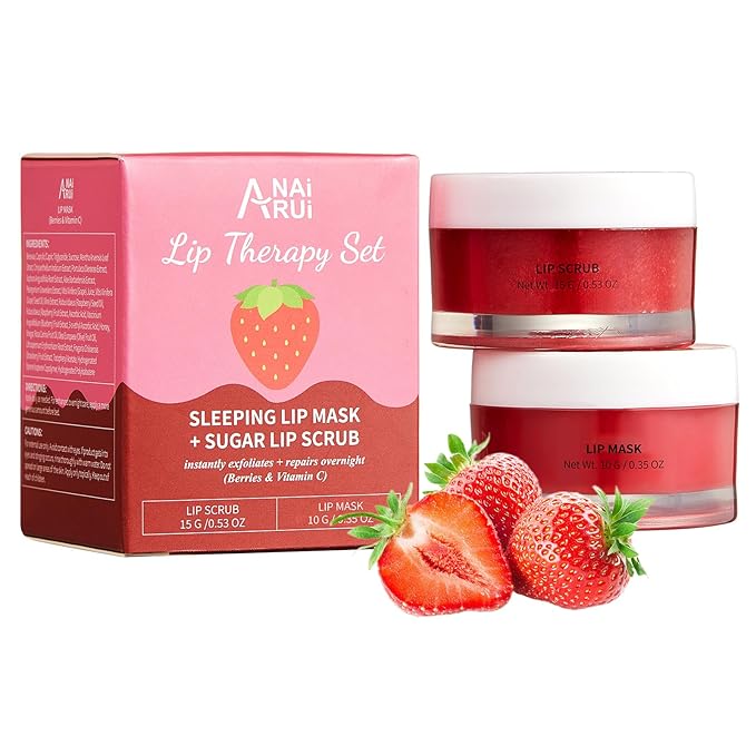 Lip Scrub & Lip Mask Set, Overnight Treatment Lip Care Products, Daily Lip Gift Set for Girls, Moisturize & Nourish, Dry Cracked Lips, Intense Hydration with Vitamin C, Overnight Lip Mask