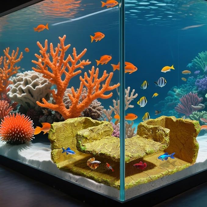 Underground Resin Rock Dual Hole Hideout - View Fish in Natural Corner Tunnel | 5.3×5.3×2.8" | Ideal for Shrimp, Betta, Plecos