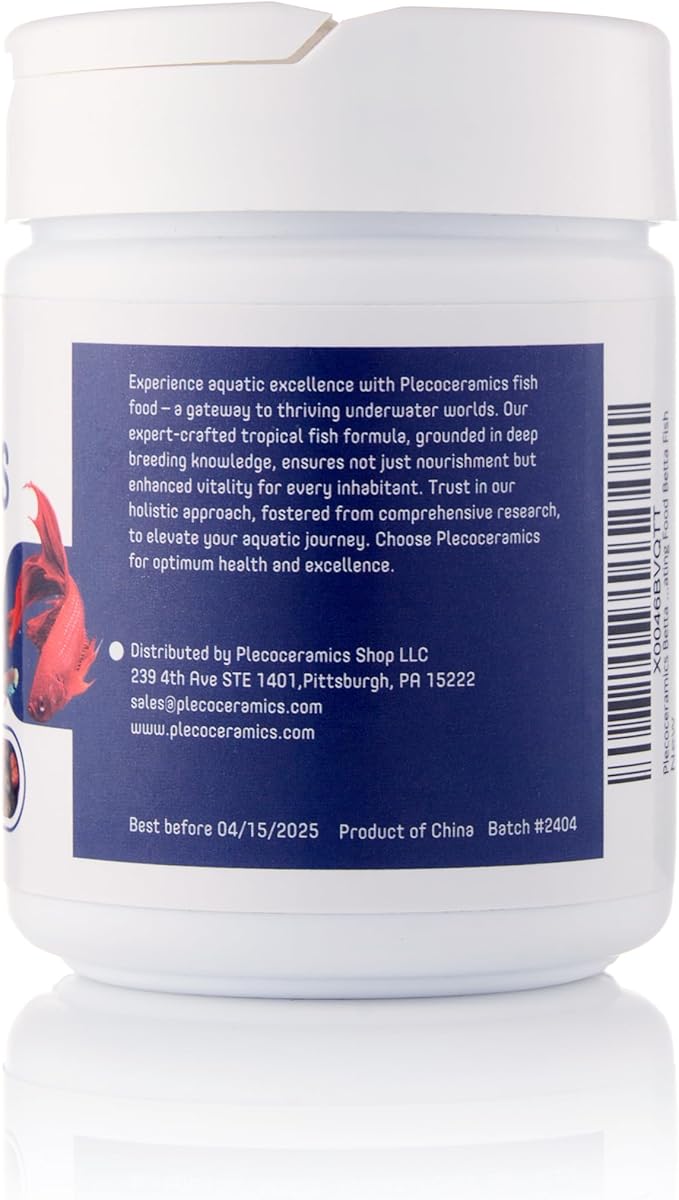 Plecoceramics Betta Fish Pellets Extreme Color, Complete Nutrition Plus Color Boost, Enhancing Floating Food Betta Fish (1.4 oz)