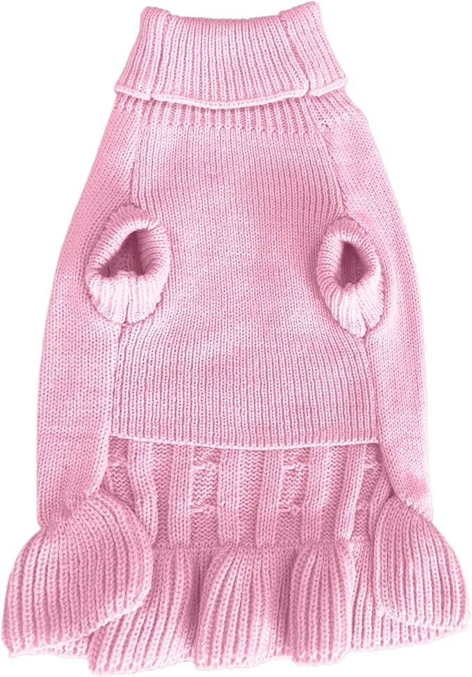 CHBORCHICEN Small Dog Sweaters Knitted Pet Cat Warm Dog Sweatshirt Winter Clothes Kitten Puppy Sweater (L, Dress-Pink)