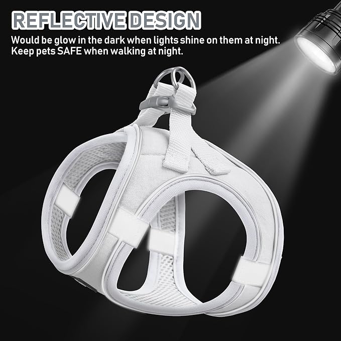GAMUDA Small Pet Harness Collar and Leash Set, Step in No Chock No Pull Linen Fabric Soft Mesh Dog Vest Harnesses Reflective for Dogs Puppy Cats Kitten Rabbit (White, L)