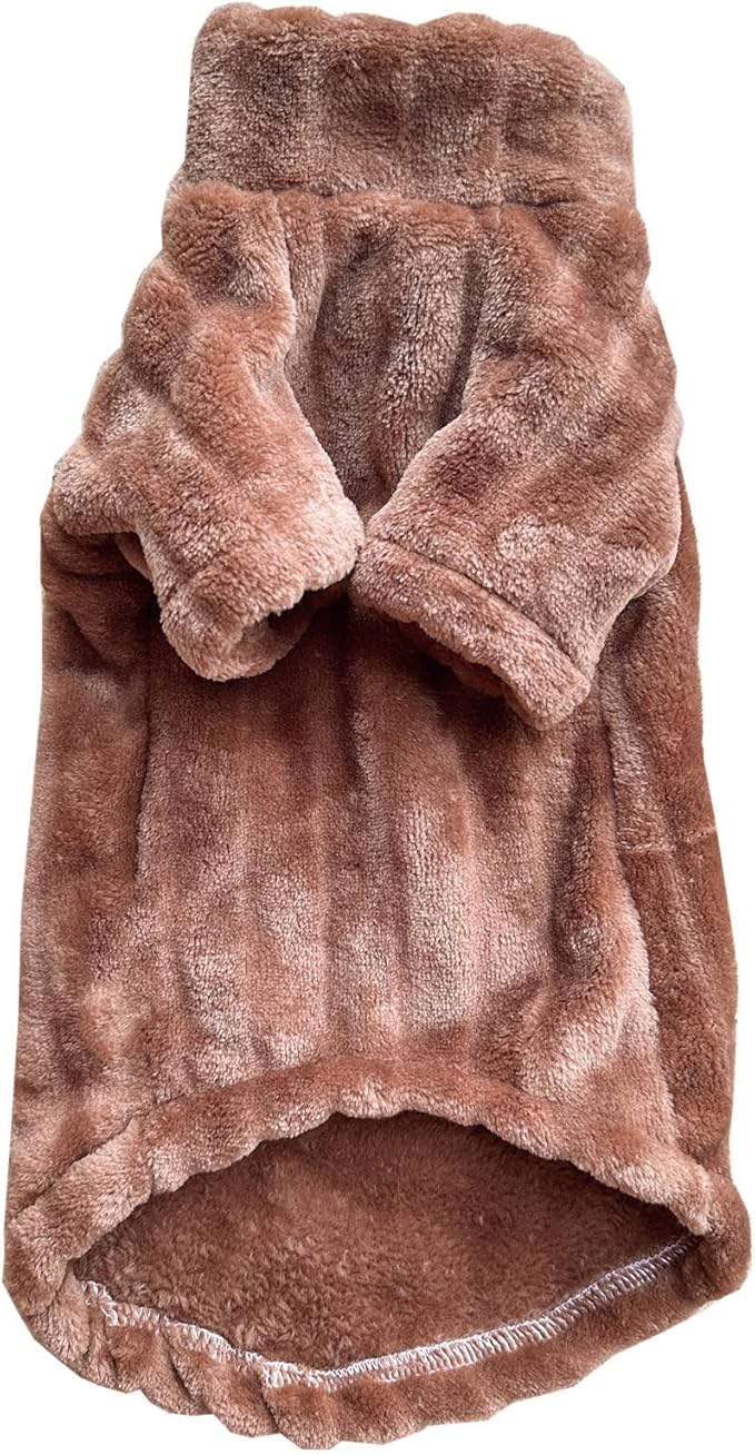 Turtleneck Sweater for Sphynx Cat Soft Coral Fleece Cat Clothes Thick Winter Warm Outfit Coat for Hairless Cats and Small Dogs Apparel with Sleeves (Brown, XXL (13.3-16 lbs))