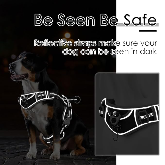 ADVENTUREMORE No Pull Dog Harness for Large Dogs, Sport Dog Halter Harness Reflective Breathable Dog Vest Escape Proof Dog Harness with Easy Control Front Clip Handle for Training Walking XXL Black