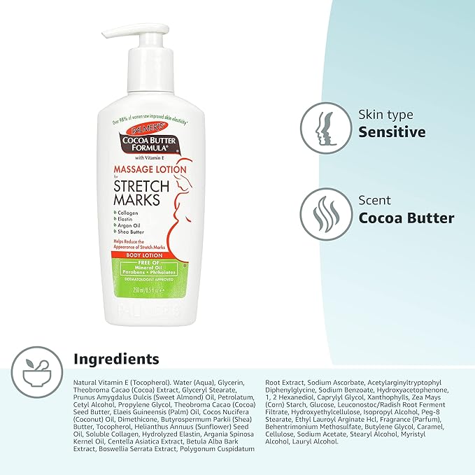 Palmer's Cocoa Butter Formula Massage Lotion with Collagen and Elastin | For Stretch Marks | Pregnancy Skin Care | With Argan Oil and Shea Butter | 8.5 oz Pack of 2
