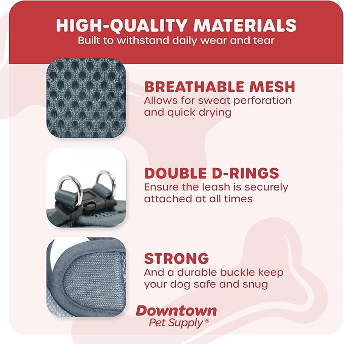 Downtown Pet Supply Step in Dog Harness for Small Dogs No Pull, Medium, Titanium - Adjustable Harness with Padded Mesh Fabric and Reflective Trim - Buckle Strap Harness for Dogs