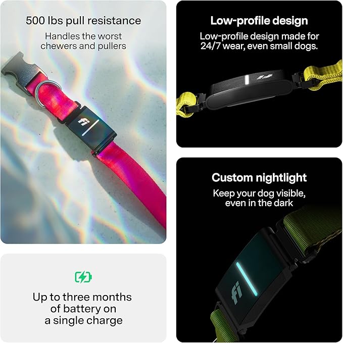 New Fi Series 3+ Smart Dog Tracker Collar [12 Month Membership Included] GPS Tracker for Dogs with Health & Behavior Monitoring, Escape Alerts, Waterproof, LED, Apple Watch Compatible (Gray, X-Large)