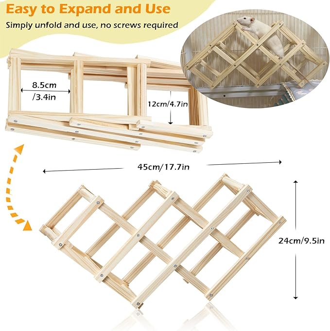 Wooden Rat Climbing Toys, Natural Pet Rat Cage Accessories Climbing Ladder, Fancy Rats Enrichment Toy Activities, Hanging Rodent Toys for Pet Rats in Cage Playing Chewing (M, 2pcs)