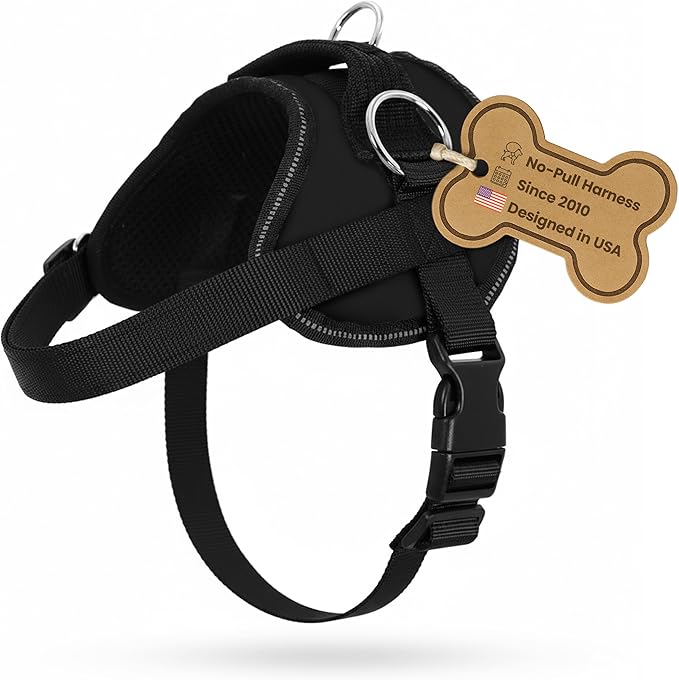 Bark Appeal Black No-Pull Dog Harness for Extra Large Sized Pets – Adjustable, Reflective Vest with 3 Leash Clips for Added Control, Easy Walks & Training – XXL
