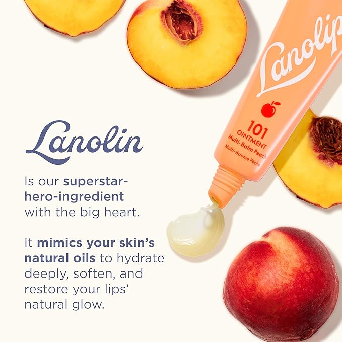 Lanolips 101 Ointment - Lanolin Lip Balm for Smooth, Hydrated & Healthy Lips - Multipurpose Ointment with Lanolin Oil for Dry Cuticles & More - Peach (0.52 oz)