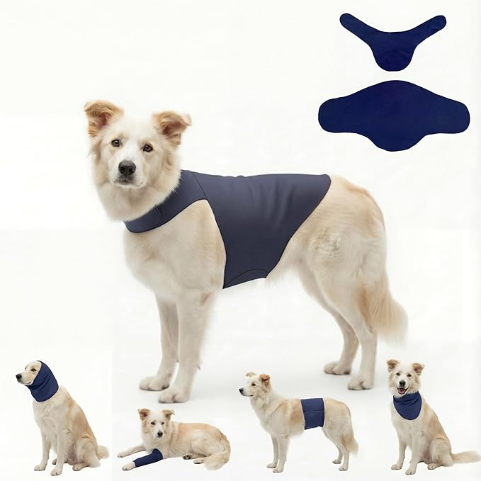 DAJIDALI® Modular Dog & Cat Anxiety Jacket, 2-Piece Calming Vest with Detachable Ear Hood, Silent Self-Adhesive Fabric, Thunder Relief & Post-Surgery Recovery Wrap