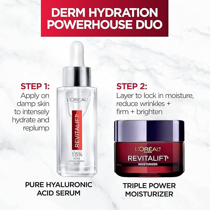 L'Oreal Paris Revitalift 1.5% Pure Hyaluronic Acid Face Serum + Triple Power Anti-Aging Face Moisturizer, 1 kit