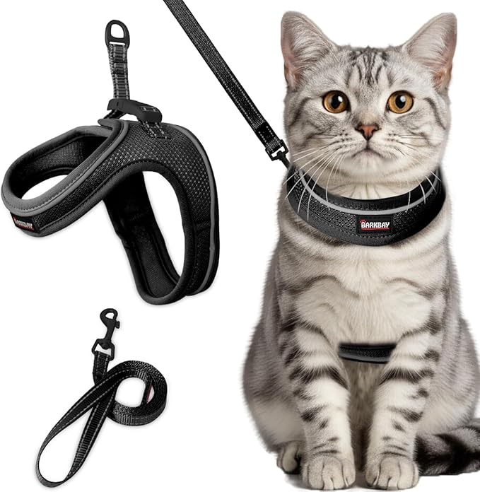 Cat Harness and Leash Set,Escape Proof Kitten Harness,Step in Adjustable Soft Lightweight,Easy Control,Reflective Strips Comfortable for Walking Travel(Black,XXS)