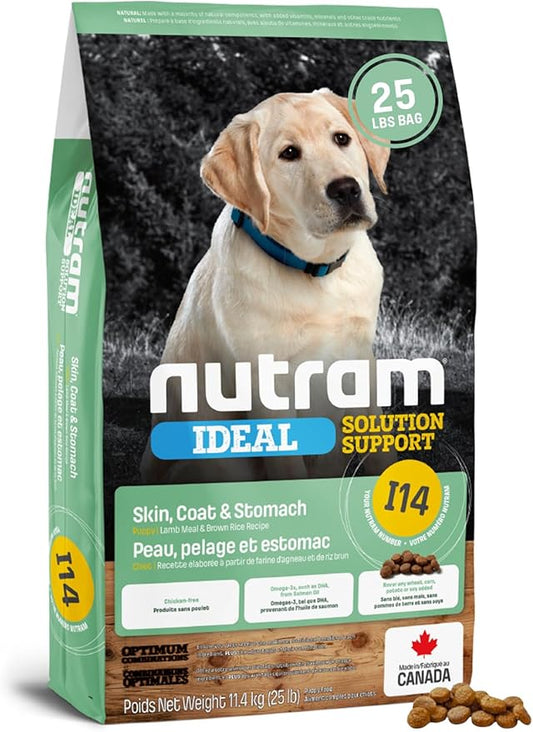 I14 Puppy Dog Food with Lamb & Brown Rice - Skin, Coat & Sensitive Stomach Dog Food with Pumpkin, Omega-3 Rich Salmon Oil & Flaxseed for Shiny Coat & Immunity - Chicken Free Puppy Food (25 lb)
