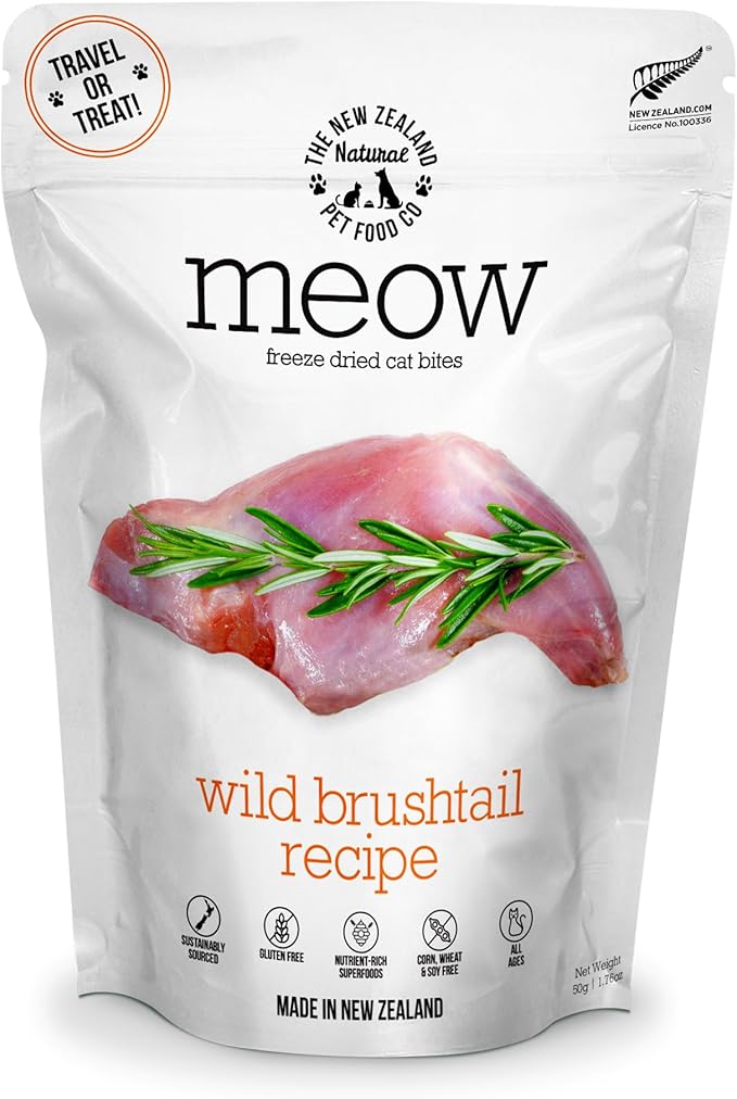 The New Zealand Natural Pet Food Co. Meow Freeze Dried Cat Food - Wild Brushtail Recipe, High Protein Treats, Meals & Toppers,Dry Cat Food,1.76 oz