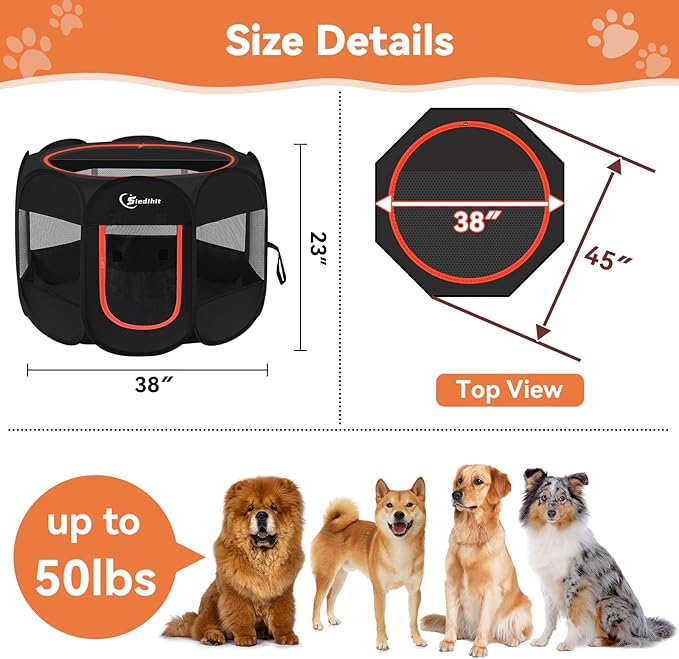 Dog Playpen, Medium Puppy Pet Playpen, Dog Crate Tent Cage Indoor/Outdoor, Portable Pop Up Dogs Kennel Playpen with Carrying Case for Dogs/Cats/Rabbitss, Black