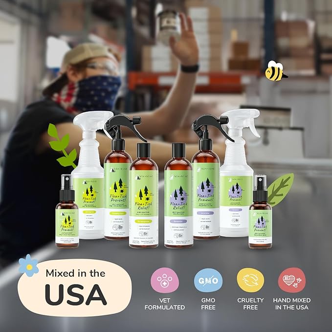 kin+kind Flea and Tick Prevention for Dogs – Plant Based Flea Spray with Rosemary, Lemongrass & Cedarwood Oil – Pet Supplies for Bugs and Pests – Flea & Tick Pet Spray Prevention - Lavender 32 fl oz