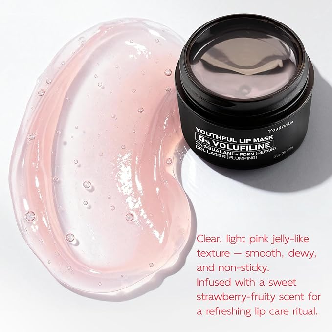 YouthVibe Lip Mask Overnight Moisturizing - Nourish & Hydrate, Antioxidants, 5% Volufiline, Vitamin E, Shea Butter, PDRN & Collagen Sleeping Lip Treatment for Dry, Chapped Lips, Pack of 2