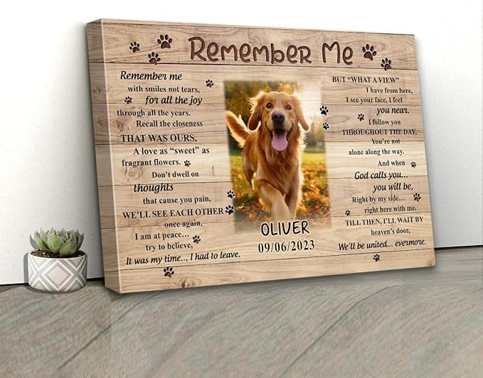 S101615 Dog Memorial Landscape Canvas, Remember Me Gift for Dog Lovers Dad, Personalized Memorial With Picture Name Date