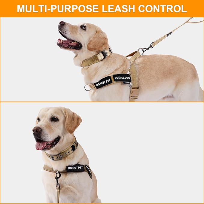 Annchwool No Pull Dog Harness,Heavy Duty Reflective Collar & Leash Set-Leash with Double Handle & Car Seatbelt Clip-Easy Control for Walking Training Medium Large Size Dogs(Brown,L)