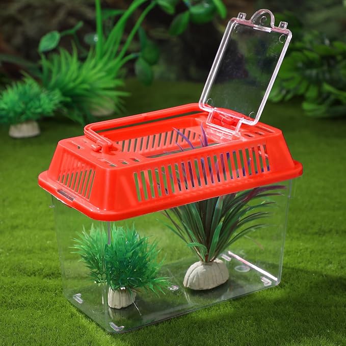 Mini Plastic Fish Tank with Handle and Lid Small Portable Aquarium for Fish Goldfish and Tiny Aquatic Pets Easy to Clean Transparent Tank