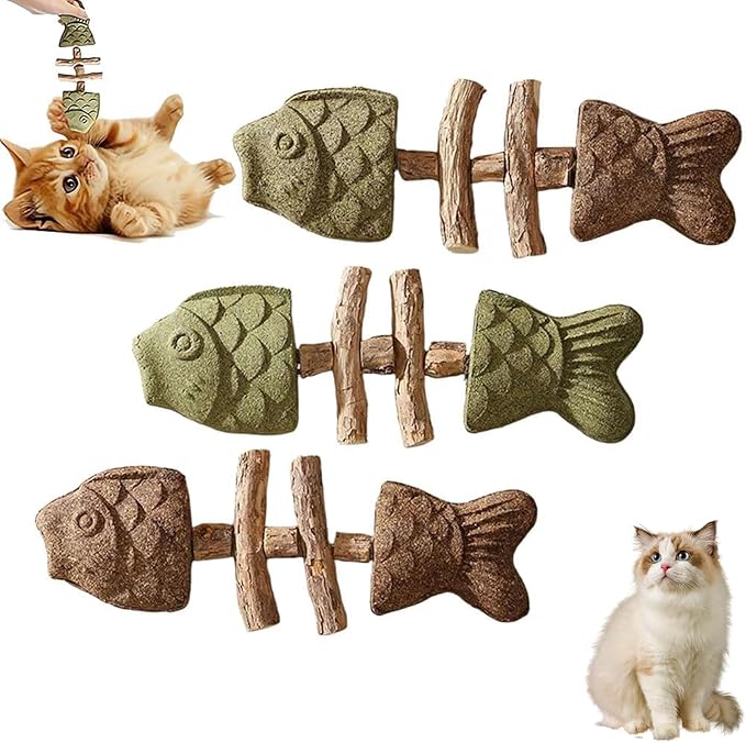 2026 Innovative Fish Bone Cat Toy - Dental Health Solution, Natural Catnip Chew Stick, Wooden Teeth Cleaning Tool, Durable Feline Dental Care Toy for Healthy Teeth