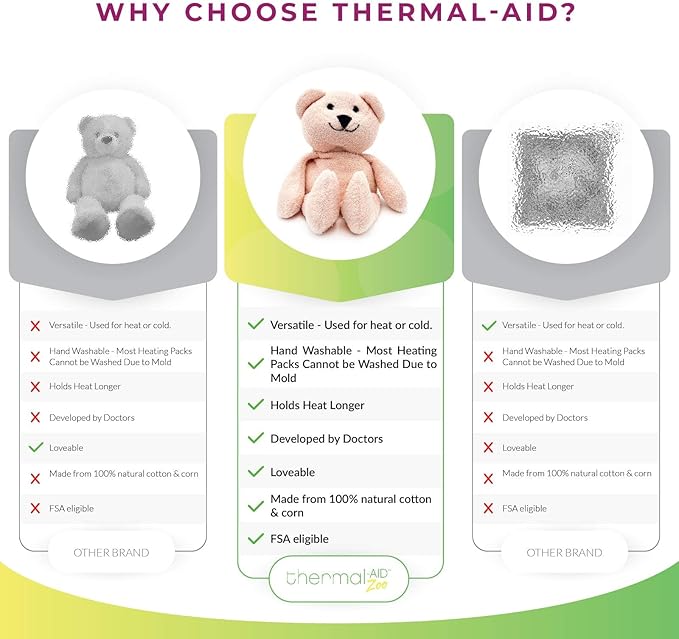 Thermal-Aid® (Bella The Pink Bear) – Washable Heating Pad & Ice Pack – Plush Hot/Cold Pack with Natural Corn Filling – Reusable Comfort