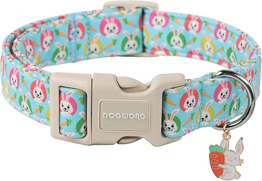 DOGWONG Easter Dog Collar, Cute Blue Egg Bunny Dog Collars, Adjustable Easter Rabbit Pet Collars Design Dog Collar with Quick Release Buckle for Small Dogs