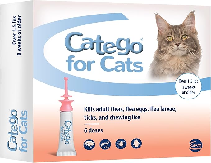 Catego for Cats Flea and Tick Treatment & Prevention (Over 1.5 lbs) 6-Month Supply