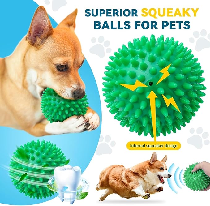 4.5" Durable Squeaky Dog Balls for Aggressive Chewers, Heavy-Duty Spike Ball Toys for Medium & Large Dogs, Dental Health Training Toy (2-Pack)