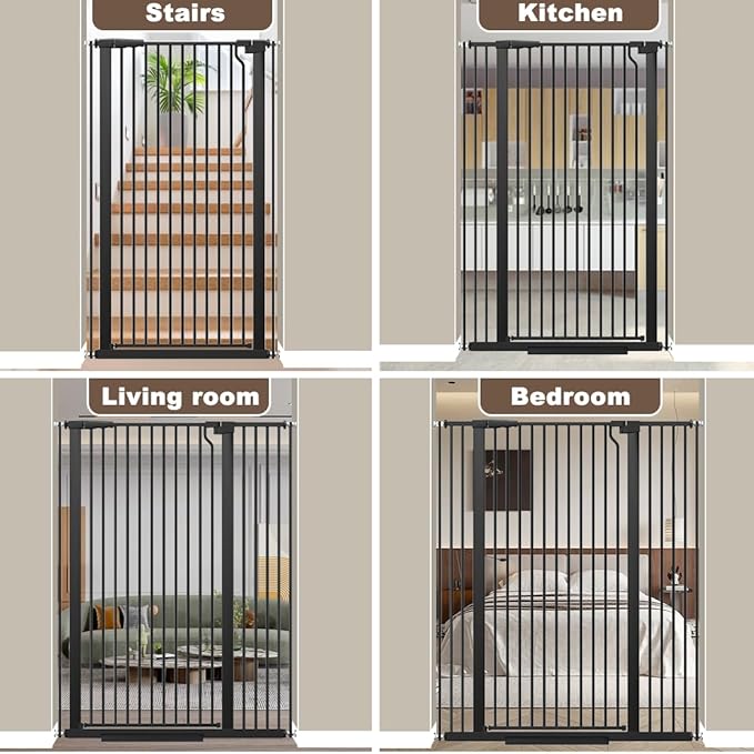 Fairy Baby 51.18" Extra Tall Pet Cat Gate, 48.5"-56.2" Extra Wide Baby Gate for Doorways Stairs Hallway Kitchen, Tall Cat Safety Gate Pressure Mounted, Walk Thru Auto Close Metal Dog Gate, Black