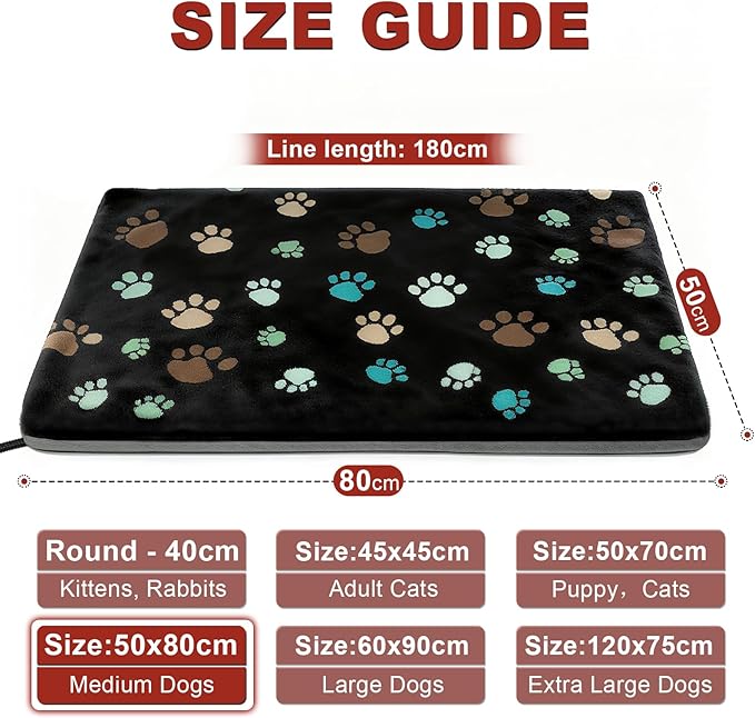 Dog Heating Pad 32x20in with Smart Thermostat Switch and Power Line Protection Tube,Obtained MET and UL Dual Certification,Waterproof Pet Heating Pad for Dogs with Plush Fabric Cover-Black