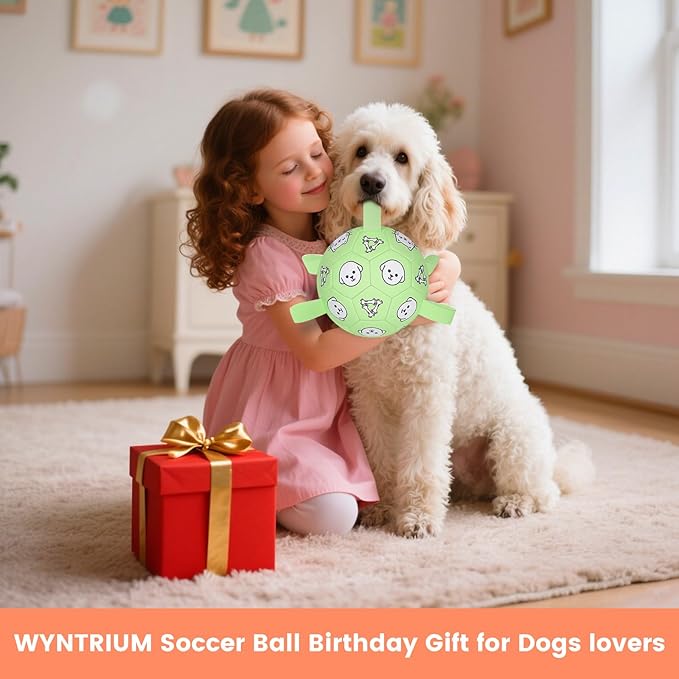 Dog Toys Soccer Ball with Straps, Dog Soccer Ball with Tabs, Dog Toys for Tug of War, Floating Water Puppy Toys for Indoor/Outdoor – Fun Dog Birthday Gift for Small Medium Dogs, 6 Inch