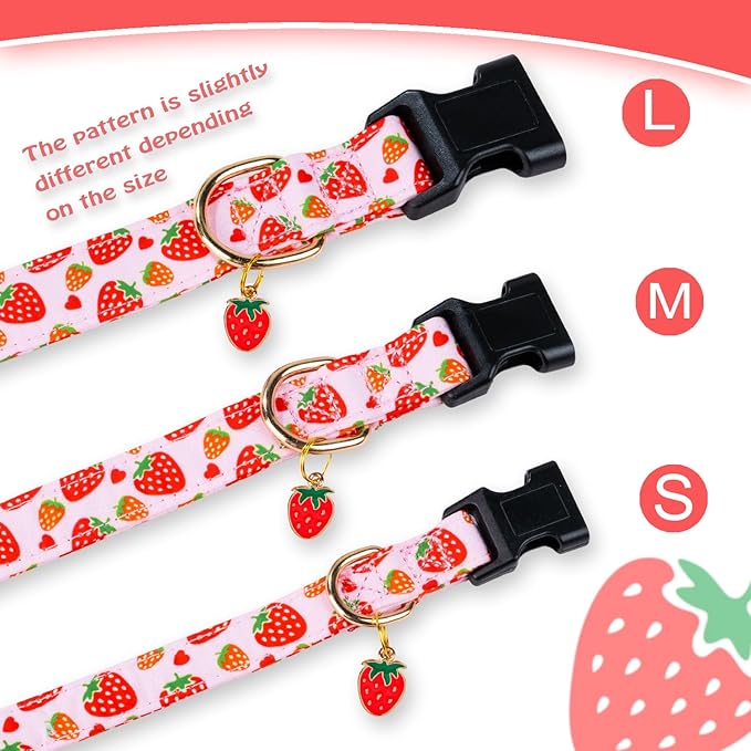 Cute Cotton Dog Collar for Small Medium Large Dogs Special Design Cute Pink Strawberry Dog Collar for Girl Female Dogs Soft Adjustable Strawberry Puppy Collars for Girl Female Dogs Pet Collar