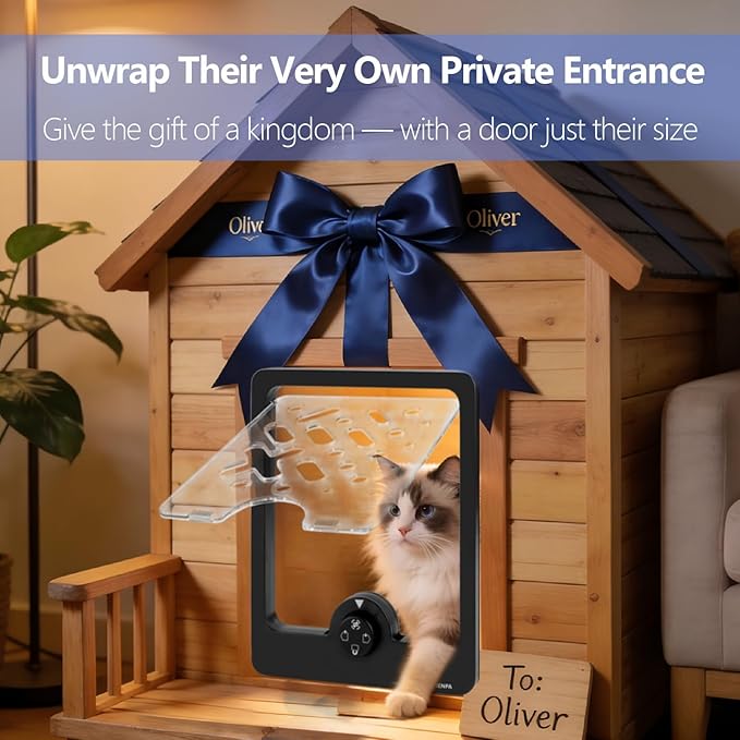 4-Way Locking Cat Door for Thin Materials - Adjustable Pet Door Flap fits Screens, Boxes & Carriers, 8x12 Inch Small Door for Crates, Litter Box Enclosures & DIY Pet Rooms (New Box)