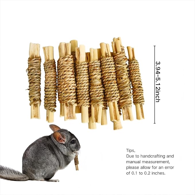 15pcs Rabbits Chew Toy,Natural Seagrass Sweet Bamboo Chew Stick for Small Animals,Bunny Cage Chew Toys and Treats for Guinea Pigs Chinchillas Hamsters Rats