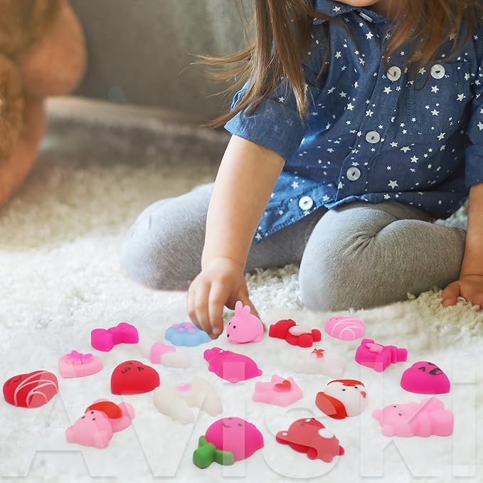 100PCS Valentines Day Mochi Squishy Toys, Mini Kawaii Squishies Soft Fidget Toys Stress Squeeze Toys Party Bags Filler, Small Stocking Stuffers for Classroom Prizes Boys Girls Birthday Exchange Gifts