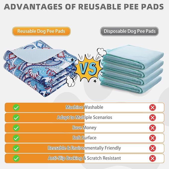 KOOLTAIL Washable Pee Pads for Dogs, 4 Pack Super Absorbent Reusable Puppy Training Pads Waterproof, Nonslip and Leak-Proof Dog Pee Pads, Large Pet Mats Whelping Pads for Floor, Crate, Couch 18"x24"