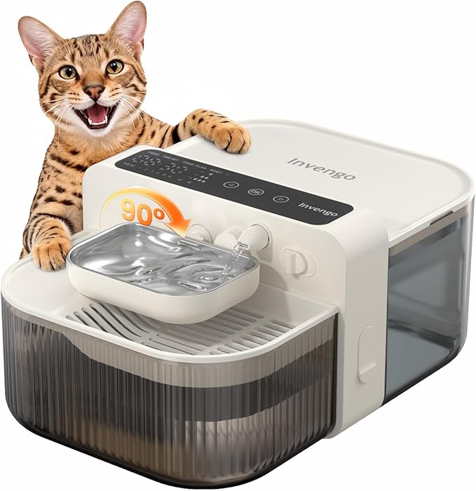 No-Filter Wireless Cat Water Fountain, 3.5L Stainless Steel Pet Fountain for Cats & Dogs – Wastewater Separation, Auto Refill, Ultra-Quiet 3000mAh Battery, Indoor Smart Water Dispenser