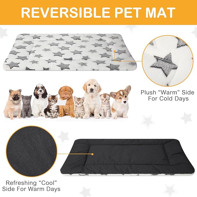 VitalCozy 4 Pcs Winter Dog Crate Pads, Ultra Soft Warm Washable Dog Cat Bed Mat for Pet Crate Comfortable Replaceable Reversible Kennel Pad for Small, Medium, Large Dogs(18 x 24 x 1.6 Inch,White)