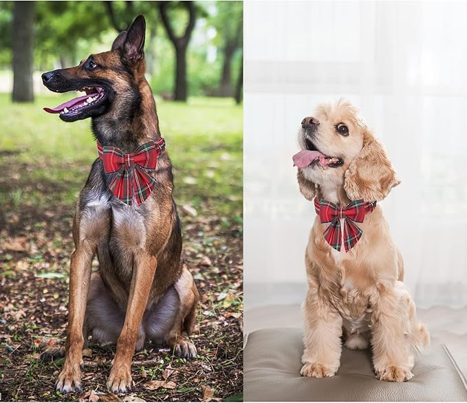 Unique style paws Christmas Dog Collar with Bow Tie Red Plaid Puppy Collar for Small Medium Large Dogs as Autumn Winter Gifts -XS