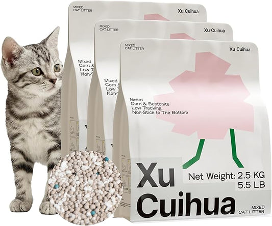 Bentonite Mix Cat Litter, Strong Clumping Litter, Odor Control, Easy Scooping, Clumps Lift Cleanly, Low Dust, Corn & Cassava Litter, 5.5 LB x 3 Bags