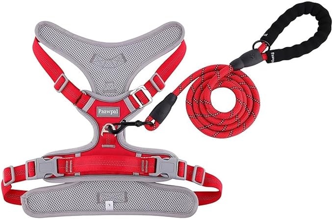 Adjustable Dog Harness - No Pull, Reflective, Soft Padded for Small, Medium, Large Dogs - Includes Leash Red XL