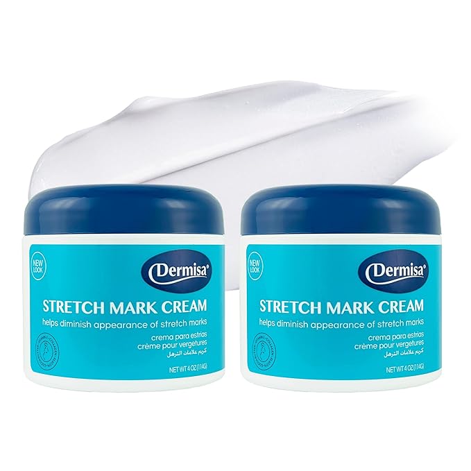 Dermisa Stretch Mark and Scar Cream with Cocoa Butter, Collagen, Elastin and Vitamin E - Intensive Body Moisturizer for Elasticity and Skin Repair - 4oz, Pack of 2
