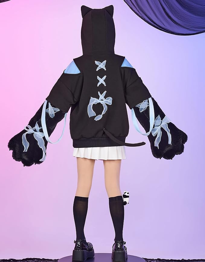 Micotaku Womens Pullover Hoodie with Detachable Bag Design Furry Cat Paw Gloves Skull Cat Pattern Sweatshirt
