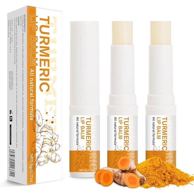 3PCS Turmeric Lip Balm for Smokers Dark Lip Treatment with Turmeric oil, Help Fade Lip, Lip Exfoliator, Long-Lasting Natural Balm Moisturize & Nourish Dry, Cracked, Dull, Reduce Fine Lines Lip